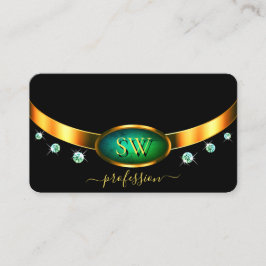 Flashy Black Guld Teal Marble Monogram Diamonds Visitkort