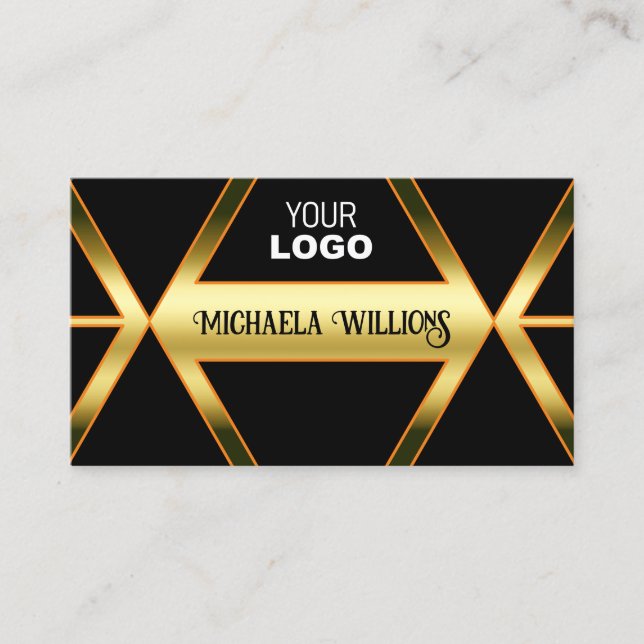 Flashy Black och Shimmery Golden med Logotyp Elega Visitkort (Framsida)