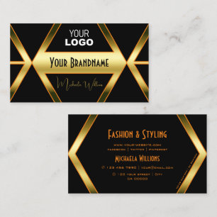 Flashy Black och Shimmery Golden med Logotyp Snygg Visitkort