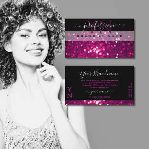 Flashy Black Rosa Lila Gnistra Glitter Monogram Visitkort