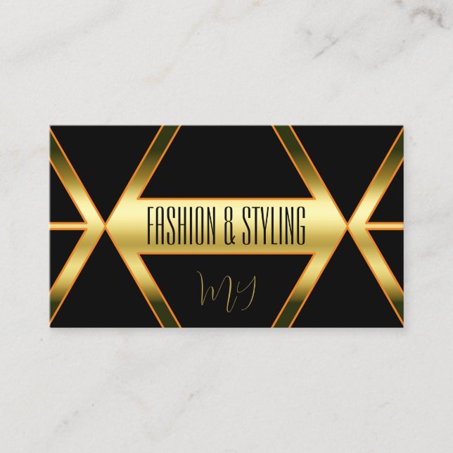 Flashy Black Shimmery Golden med Monogram Snyggt Visitkort (Framsida)