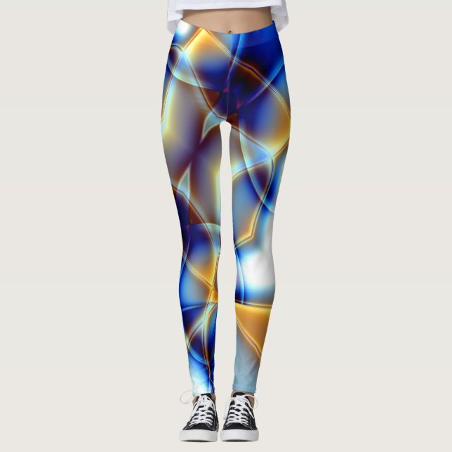 Flashy blue, gult och snigel-liknande linjer throw leggings (Framsida)