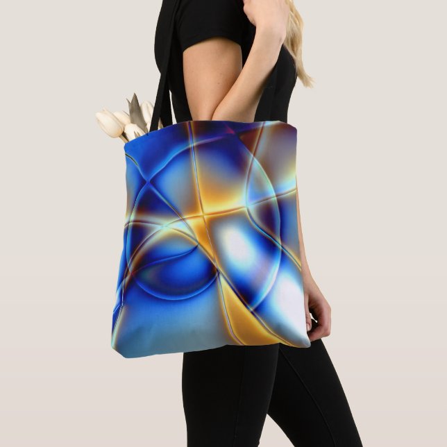 Flashy blue, gult och snigel-liknande linjer throw tygkasse (Närbild)
