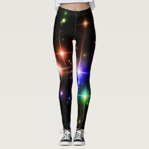 Flashy Bright Colorful Glitter Stars Black Yoga Leggings