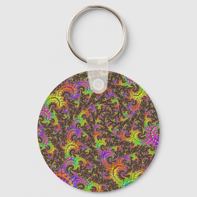 Flashy Colorful Spiral Abstrakt Digital Fractal Nyckelring (Framsida)