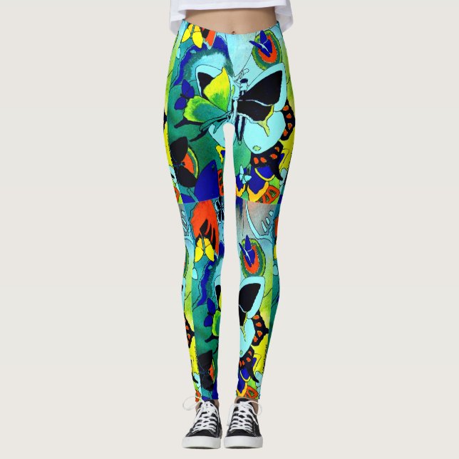 Flashy Cute Färg Butterfly Collage Designad Leggings (Framsida)