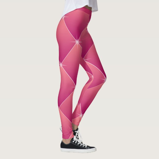 Flashy Glam Rosa Mönster Diamond Accent Yoga Leggings (Höger)
