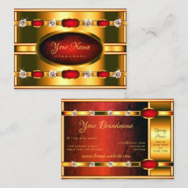 Flashy Golden och Red med Shimmery Faux Diamonds Visitkort