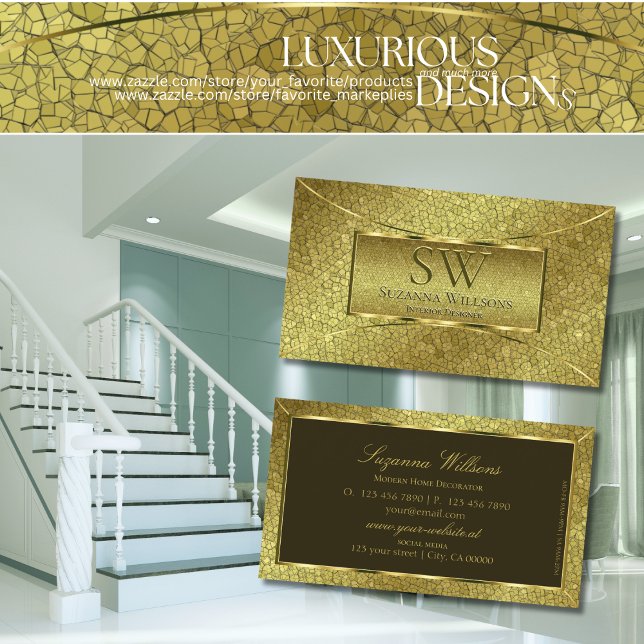 Flashy Golden Snake med Guld Decor och Monogram Visitkort (Skapare uppladdad)