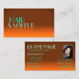 Flashy Orange och Teal Chic Spegel Tont med Photo Visitkort