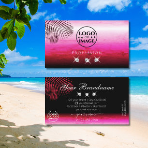 Flashy Rosa Watercolor Handflatan Lövs Diamonds Lo Visitkort