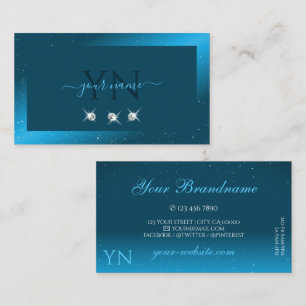 Flashy Shimmery Teal Sparkling Diamonds Initialer Visitkort