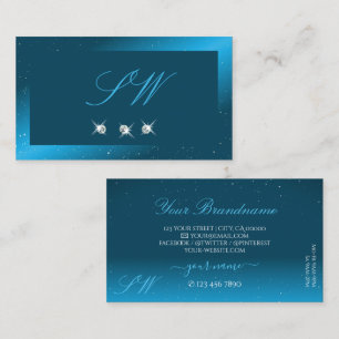 Flashy Shimmery Teal Sparkling Diamonds Monogram Visitkort