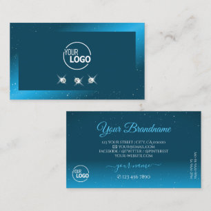 Flashy Shimmery Teal Sparkling Diamonds with Logot Visitkort