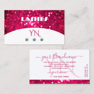 Flashy White Girly Rosa Sparkling Glitter Monogram Visitkort