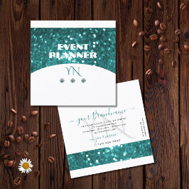 Flashy White Teal Sparkling Glitter med Monogram Fyrkantigt Visitkort