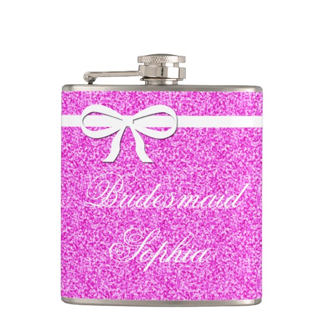 Flask Bridesmaid Gift Glitter rosa Personlig Fickplunta (Framsidan)
