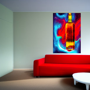 Flaska av whiskey, färgad bakgrund   AI Art Poster