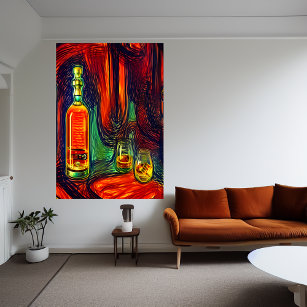 Flaska av whisky och två glas   AI Art Poster