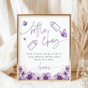 Flaska Chug Beer Lila Butterfly Baby Shower Game Poster