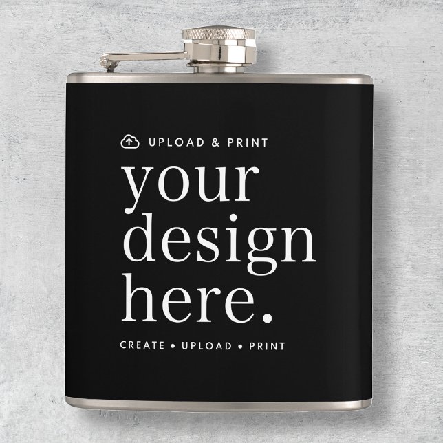 Flaska Din Design Uppladdning 6oz Fickplunta (Possibilities are endless with this fully editable stylish black flask template.)