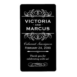 Flaska favör för Svarta och vita Bröllop Vin Fraktsedel