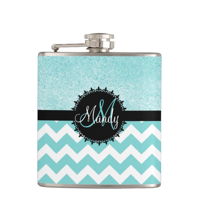 Flaska för Monogram för Aquasparreglitter Fickplunta (Framsidan)