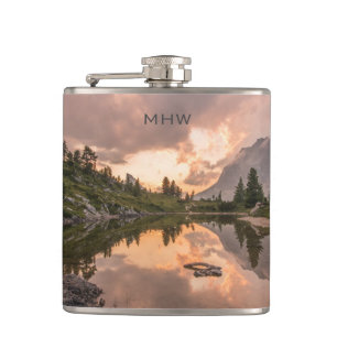 Flaska för monogram för bergdamm beställnings- fickplunta