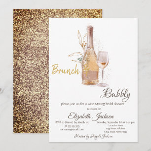 Flaska Glas, Glitter Bröllopsdusch Inbjudningar