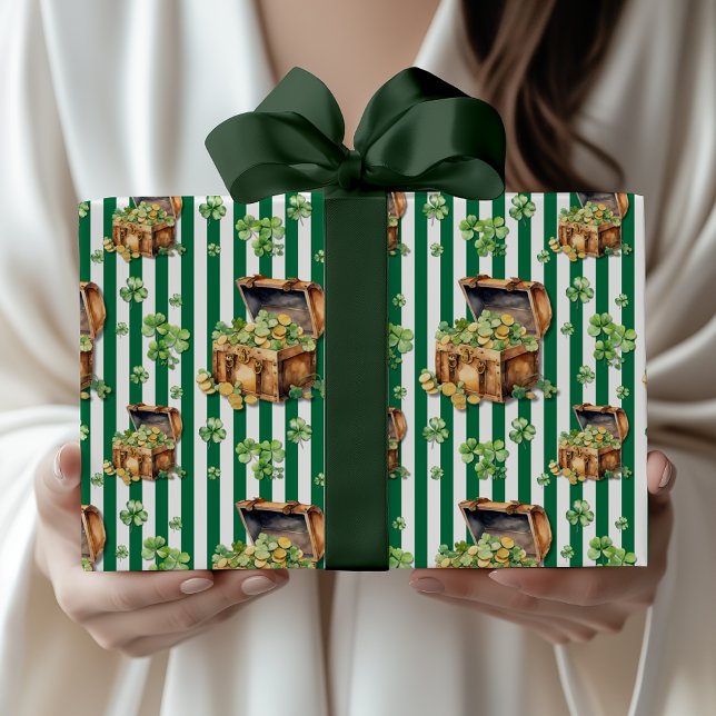 Flaska Grön Randig Skattkista St.Patrick's Day Presentpapper (Skapare uppladdad)