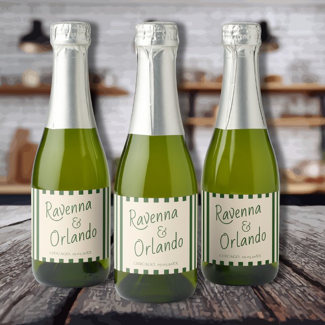 Flaska Gröna Ränder Retro Minimalistisk Bröllop (Skapare uppladdad)