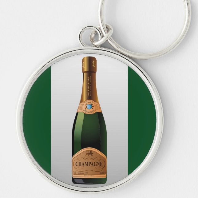 FLASKA I CHAMPAGNE RUND SILVERFÄRGAD NYCKELRING (Framsidan)