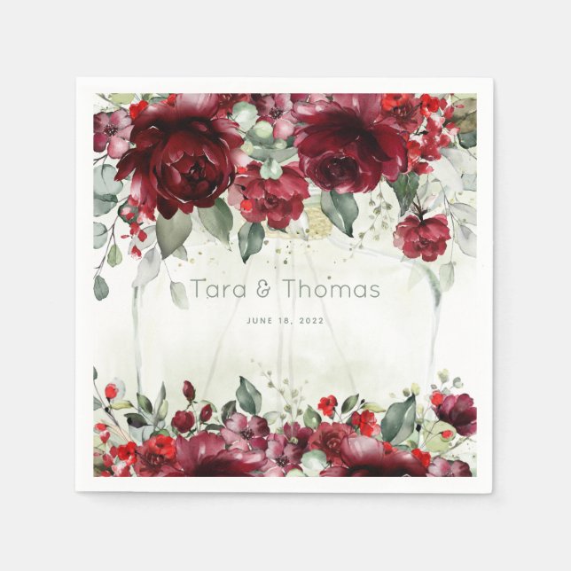 Flaska i Peonies Bröllop Cocktail Napkins Pappersservett (Framsidan)