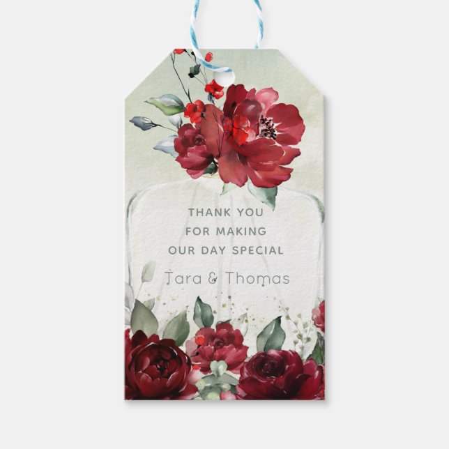 Flaska i Peonies bröllopsförmån för långa Märkre Presentetikett (Framsidan)