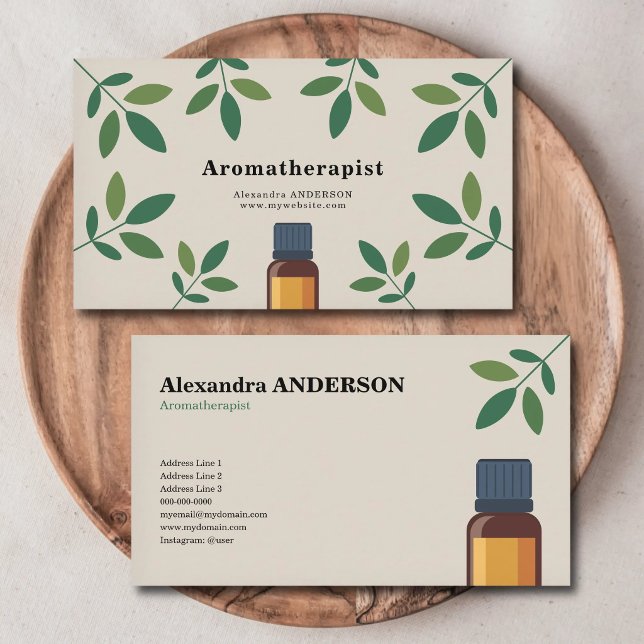 Flaska med eterisk olja - Aromaterapeut Visitkort (Bottle of Essential Oil - Aromatherapist Business Card)