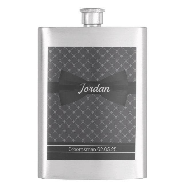 Flaska med monogram för bowtie och dödskallar fickplunta (Framsidan)