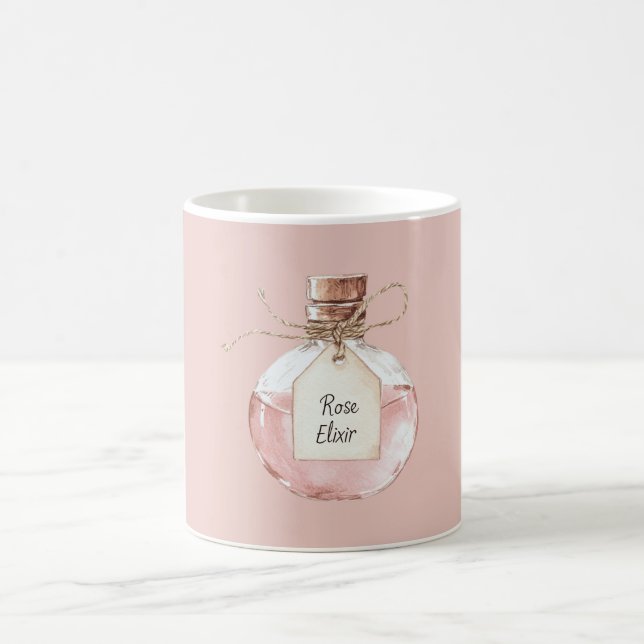 Flaska med rosa roselixir kaffemugg (Center)