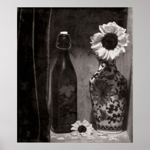 Flaska- och blommavas i svartvitt poster