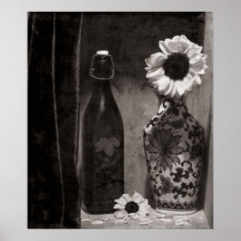 Flaska och Flower Vas i Black and White Poster