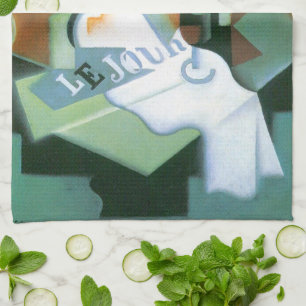 Flaska och fruktskål av Juan Gris, Vintage kubism Kökshandduk