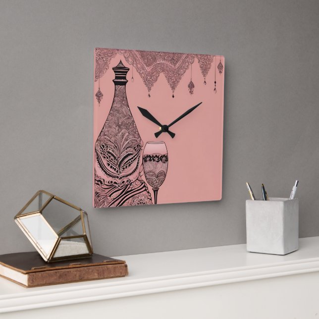 Flaska och glas Snöre AI-konst Fyrkantig Klocka (Kontor)