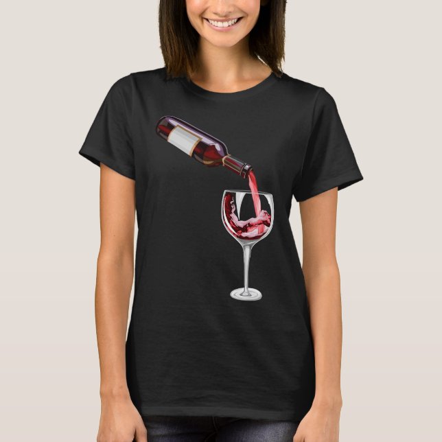 Flaska och glas Vin T Shirt (Framsida)