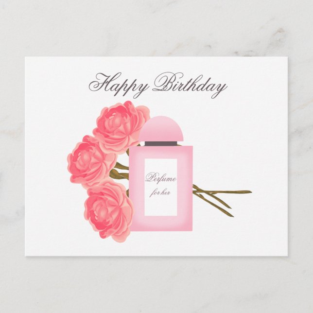 Flaska Parfym och Ro Bouquet Vykort (Framsida)