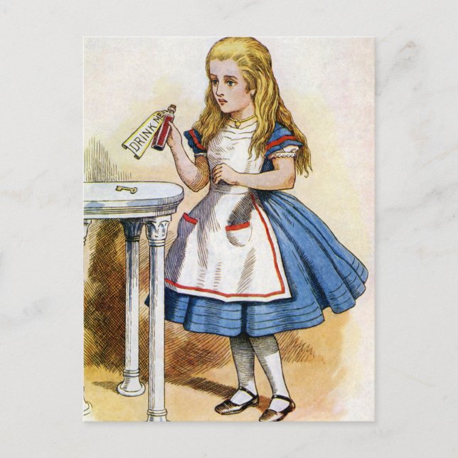 Flaska sa "drick mig", så Alice gjorde Vykort (Framsida)