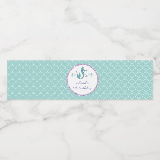 Flaska-Sjöjungfruns Lila Teal Birthday Vattenflaskor Etikett (Singel etikett)