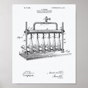 Flaska som fyller Maskin 1903 Patent Art White Pap Poster