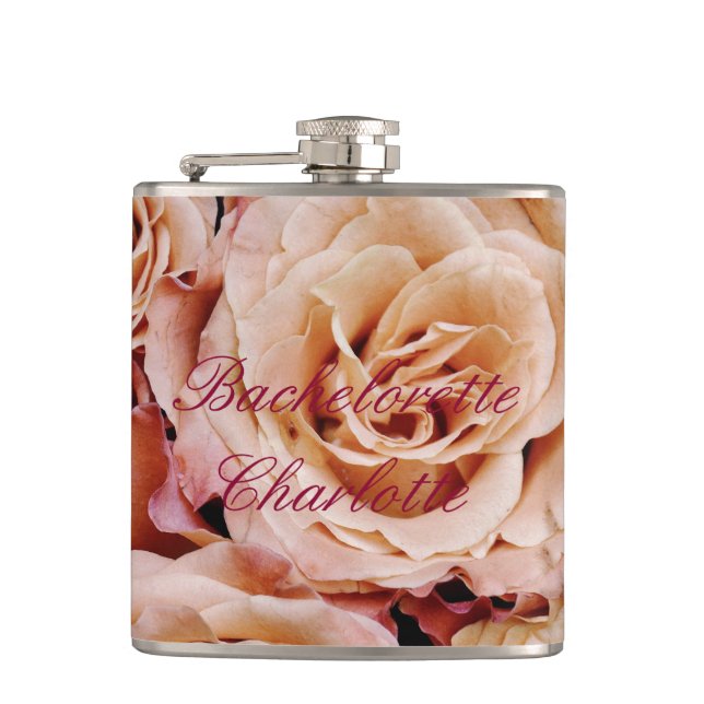 Flaska Systerfestpresent Bröllop Rosa Ros Rosor Fickplunta (Framsidan)