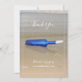 Flaska vid Beach Sand Bröllop Tack Kort