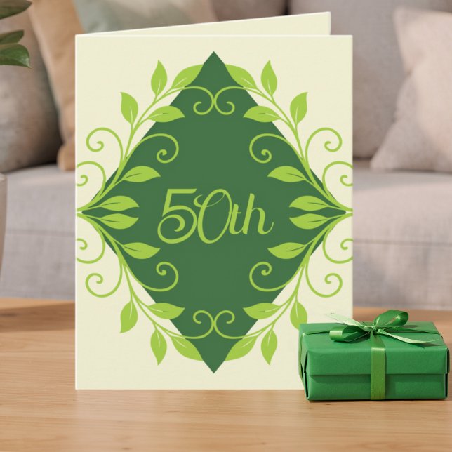 Flaskgrön födelsedagsinbjudan med gröna vinrankor inbjudan (Celebrate 50 in style. Dark green diamond, leafy vines, and customizable text. )