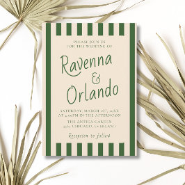 Flaskgröna Randiga Retro Minimalistisk Bröllop Inbjudningar